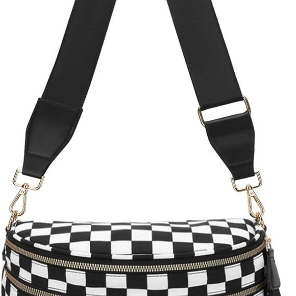 Checkered Nylon Crossbody Bag for Women Adjustable Shoulder Strap Everyday Use - Picture 1 of 6
